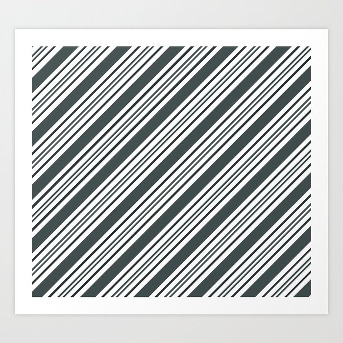 PPG Night Watch Pewter Green and Dark Green Thick and Thin Angled Lines - Stripes Art Print
