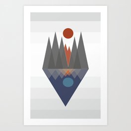 An abstract mountain view with lake geometric design Art Print | Digital, Abstractmoon, Retro, Minimal, Mountainview, Abstractsun, Minimalism, Geometric, Abstract, Rockymountains 