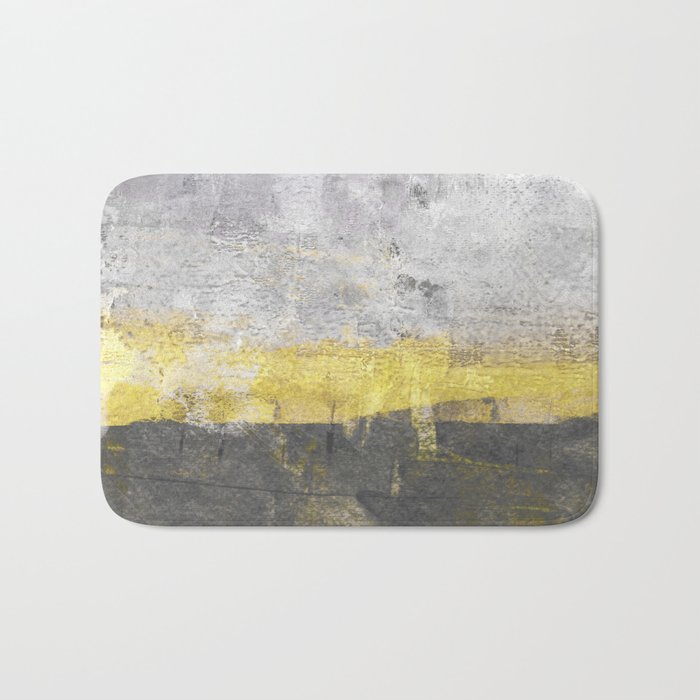 Yellow and Grey Abstract Painting - Horizontal Bath Mat