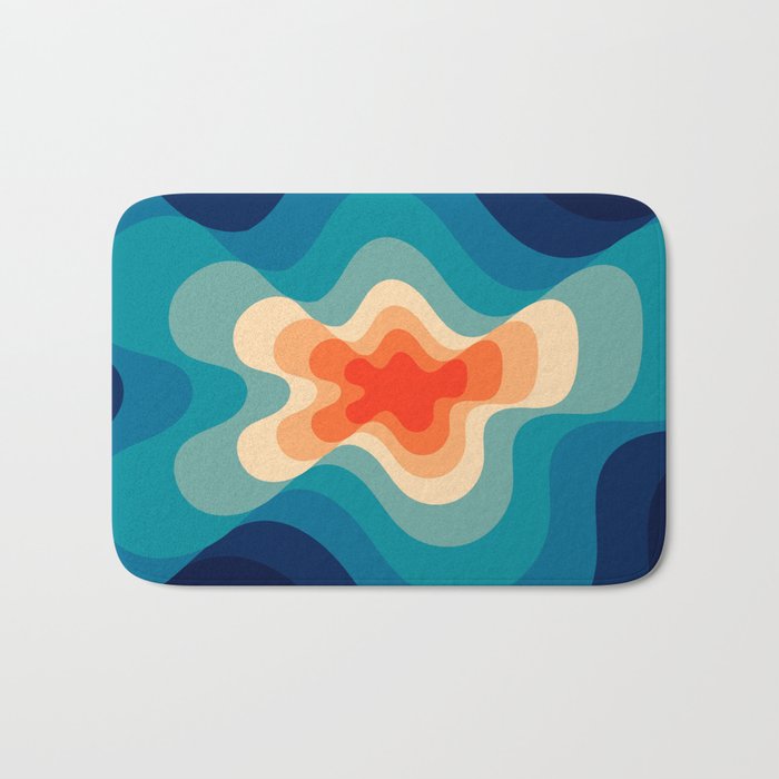 Retro 80s Blue and Orange Mid-Century Minimalist Abstract Art Bath Mat