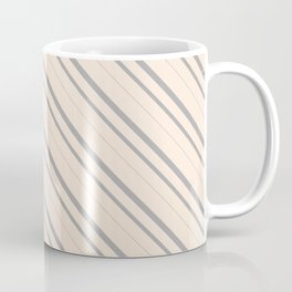[ Thumbnail: Beige & Dark Grey Colored Lined Pattern Coffee Mug ]