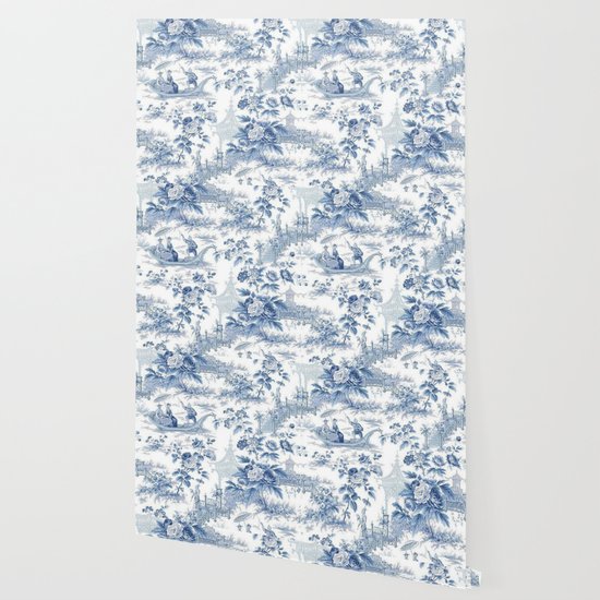 Powder Blue Chinoiserie Toile Wallpaper By Thechinoiseriepavillion