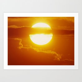Blazing hot white sun in a dramatic yellow and orange sky with clouds Art Print | Photo, Risingsun, Sunset, Bright, Beginning, Earth, Warmth, Blazing, Dramatic, Daylight 