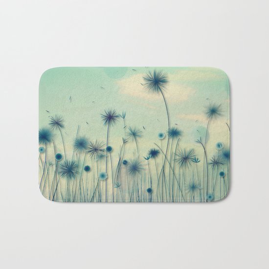 Whimsical Indigo Dandelion Flower Garden Bath Mat