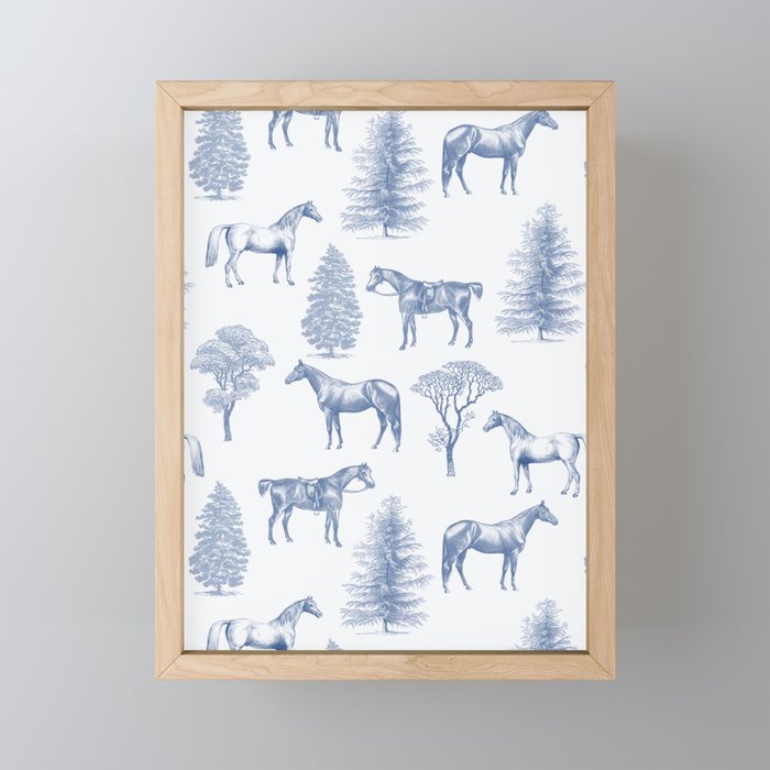 HORSES & TREES Blue pattern  Framed Mini Art Print
