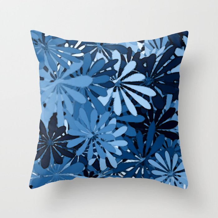 In The Tropics SKY BLUE - navy blue - and mid blue in a graphic display of color Throw Pillow