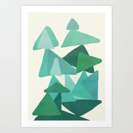 Green Colored Triangles Art Print