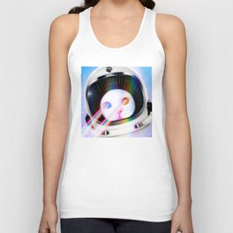 Cosmic White Space Cat with Mismatched Laser Eyes Unisex Tank Top