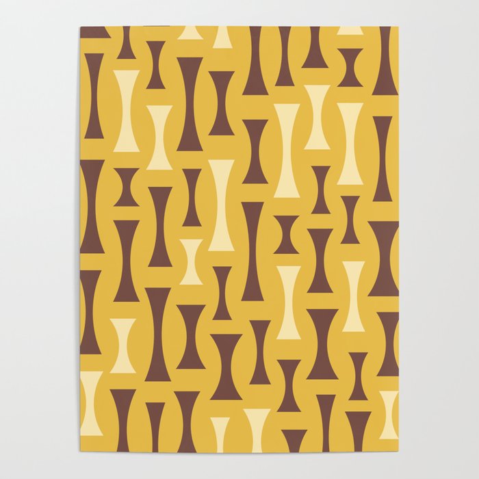 Retro Mid Century Modern Abstract Pattern 630 Brown and Yellow Poster
