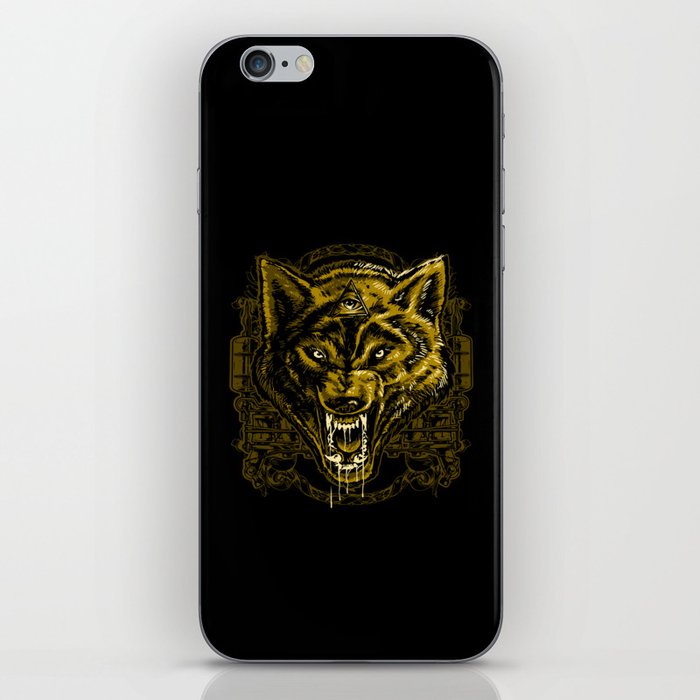 Wild Angry Wolf Tattoo Illustration iPhone Skin