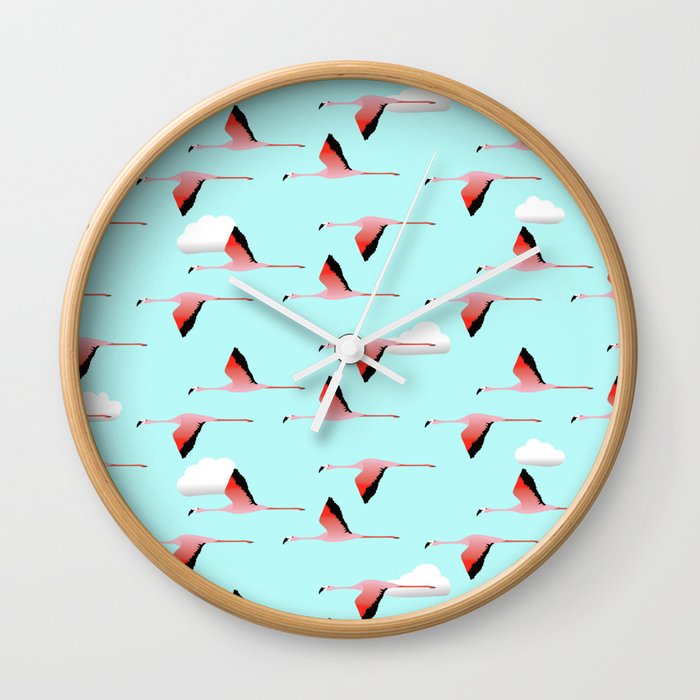 Flying flamingos Wall Clock
