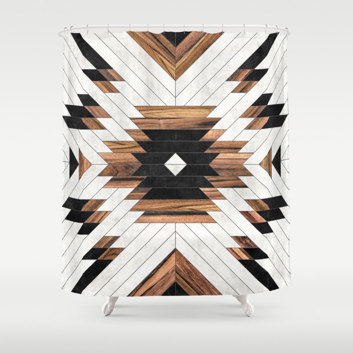 Urban Tribal Pattern No.5 - Aztec - Concrete and Wood Shower Curtain