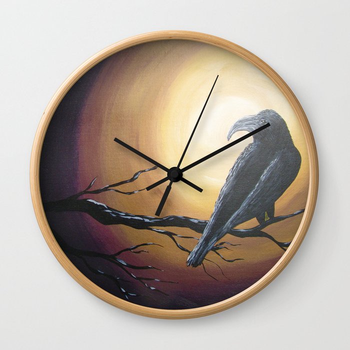 Midnight Sun Raven Wall Clock