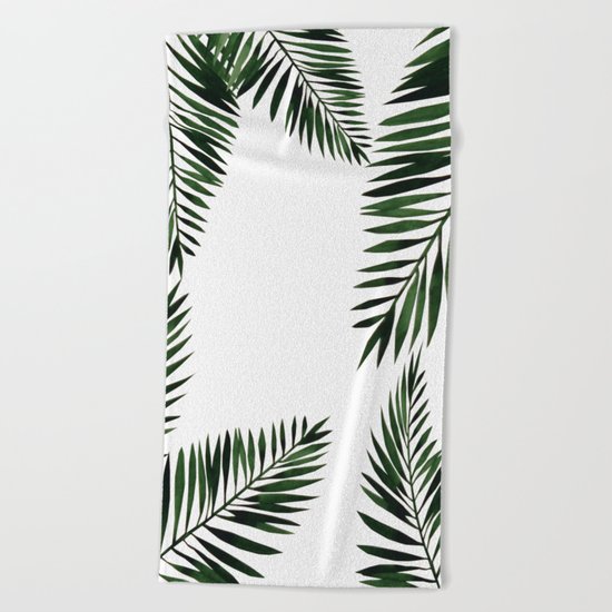 Watercolor tropical palm leaves Beach Towel