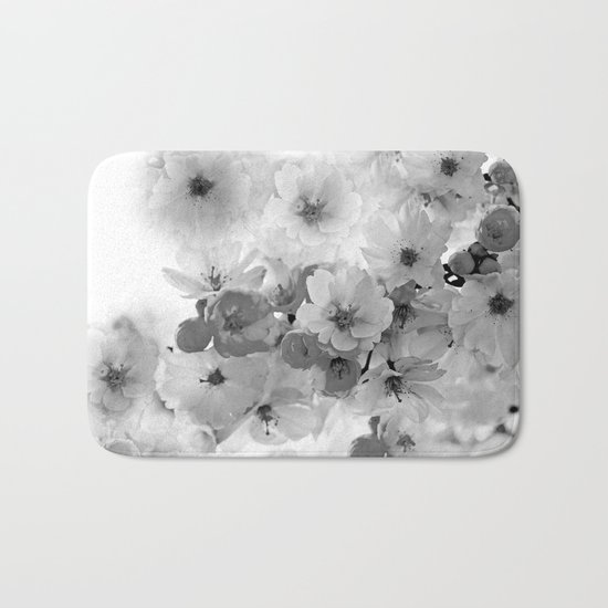 CHERRY BLOSSOMS IN BLACK AND WHITE Bath Mat