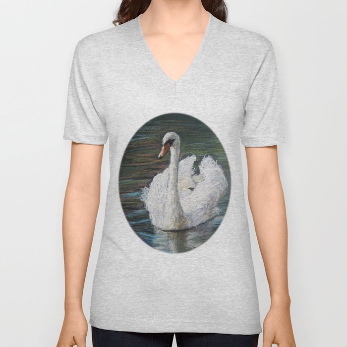 white swan V Neck T Shirt