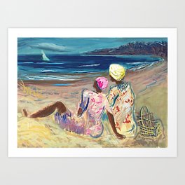 African American Masterpiece 'On the Beach' coastal landscape painting by Victor Laredo Art Print