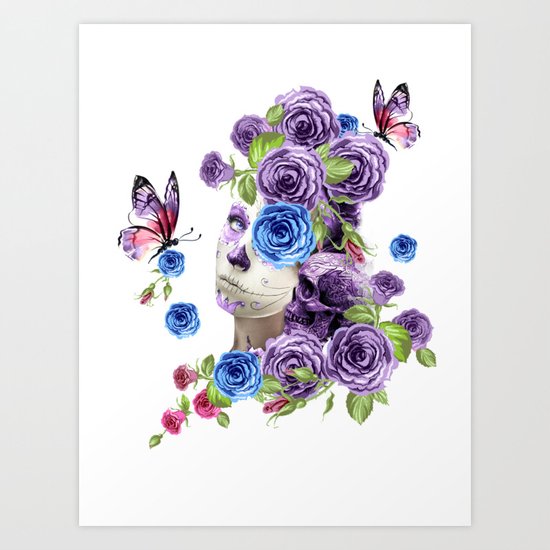 Combination with roses, skull and woman Art Print