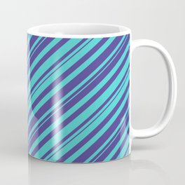 [ Thumbnail: Dark Slate Blue and Turquoise Colored Striped/Lined Pattern Coffee Mug ]