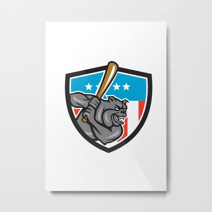 Bulldog Baseball Batting USA Crest Cartoon Metal Print
