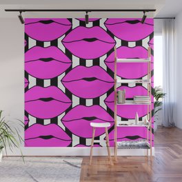 Pink Close up Stripe Lips Wall Mural
