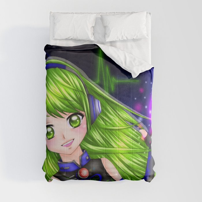 Press the Play Button - Anime Girl with Headphones Comforter