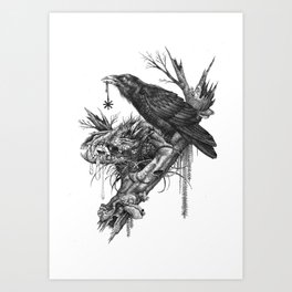 Wolf Skull and Raven. Art Print