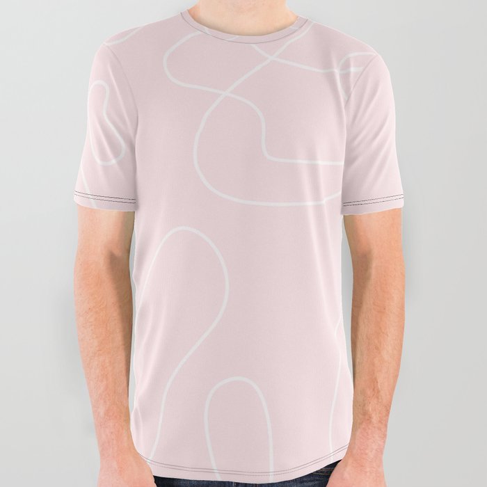 Modern Abstract Minimalist Blush Pink White Hand Drawn Lines All Over Graphic Tee