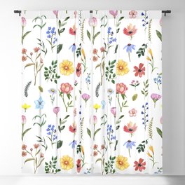 Wildflower Illustration Pattern Print Summer Botanical meadow Flowers leaves Watercolor Painting Blackout Curtain