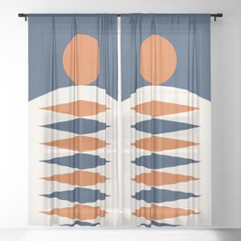 Abstract Geometric Sunrise 20 in Navy Blue Orange Sheer Curtain