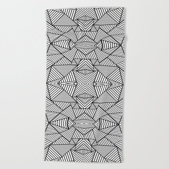 Abstract Mirror Black on White Beach Towel