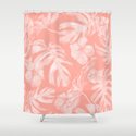 Tropical Hibiscus Palm Leaves Coral Pink Throw Pillow By