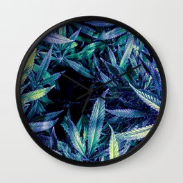 Blue Path of Cannabis Leaves Wall Clock