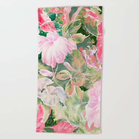 hibiscus tropical watercolor Beach Towel