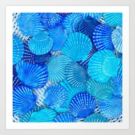 cottage by the seashells, vivid blues Art Print | Photo, Vividblue, Paintedshells, Beachart, Coastalart, Blueseashells, Beachy, Coastal, Ocean, Blueart 