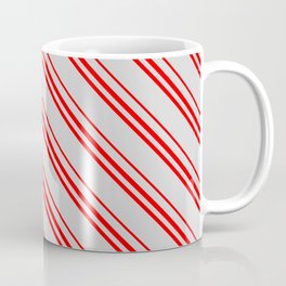[ Thumbnail: Light Grey and Red Colored Lines Pattern Coffee Mug ]