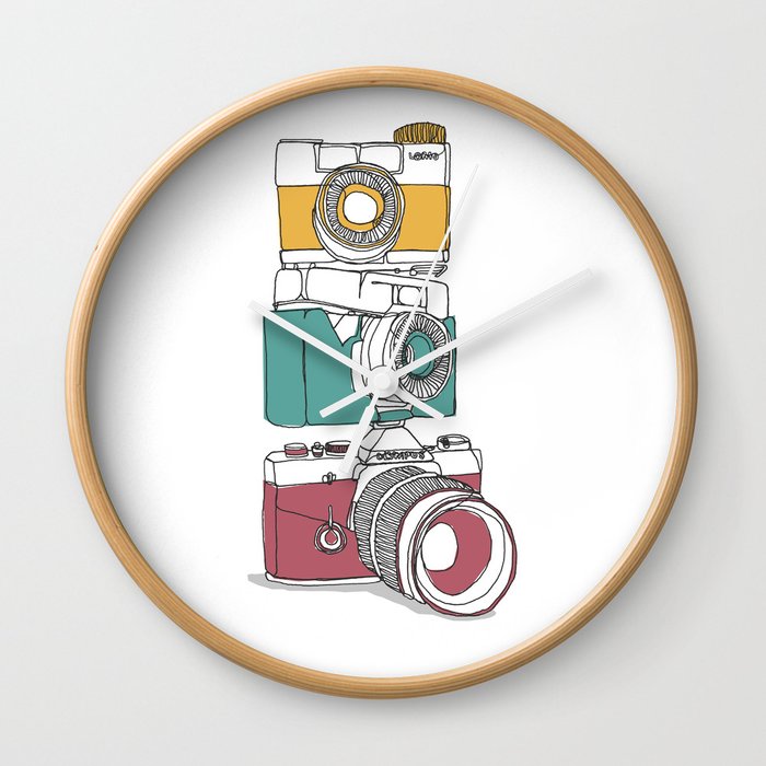 Stacked Cameras Wall Clock