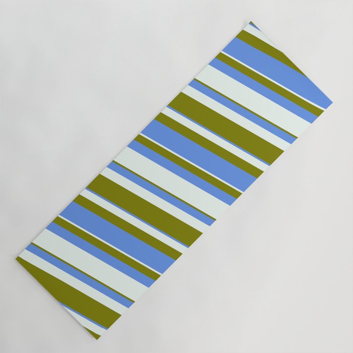 Mint Cream, Green & Cornflower Blue Colored Striped/Lined Pattern Yoga Mat