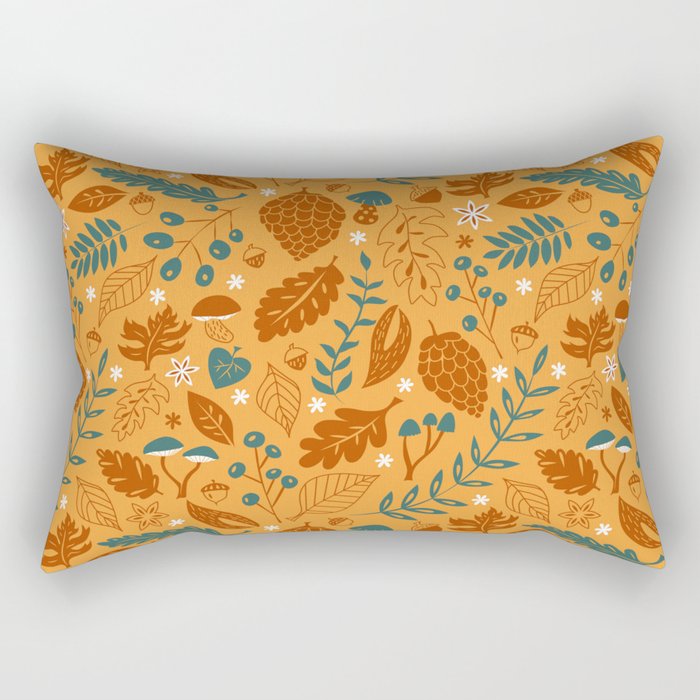 Fall Foliage in Yellow, Terracotta, and Blue Rectangular Pillow