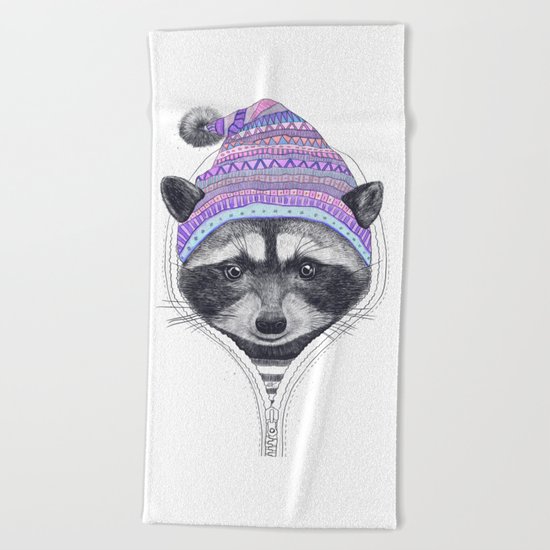 The raccoon in a hood Beach Towel