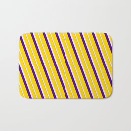 [ Thumbnail: Yellow, Beige, and Indigo Colored Lines/Stripes Pattern Bath Mat ]