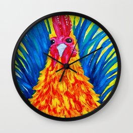 Cockadoodledoo Wall Clock | Painting, Chicken, Whimsical, Colorful, Vibrant, Rooster, Acrylic 