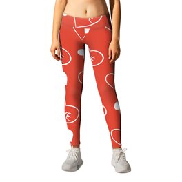 Valentines Day White Hand Drawn Hearts Leggings