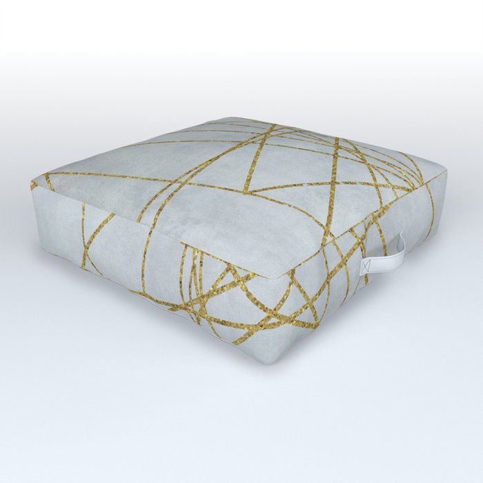 Golden Faux Glitter Lines On Teal Grey Outdoor Floor Cushion