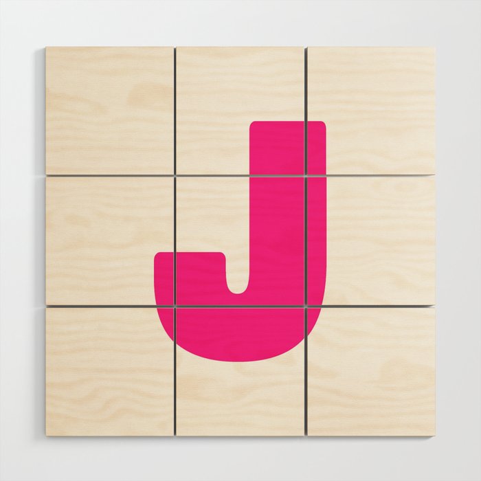 J (Dark Pink & White Letter) Wood Wall Art
