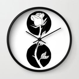 Rose Stem Through Black Circles Design Wall Clock