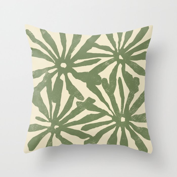 Boho Chic Green Grungy Floral Print Throw Pillow Throw Pillow