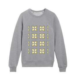 Retro Flowers -  Floral Pattern - Ultimate Gray and Illuminating Yellow Kids Crewneck