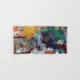 Attributes of an artist's studio & palette surrealism portrait painting by James Ensor Hand & Bath Towel