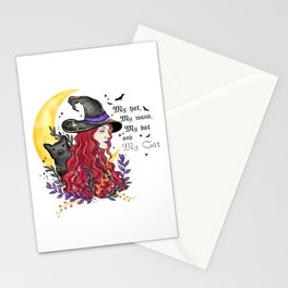 Cute red haired witch with cat Halloween Stationery Card